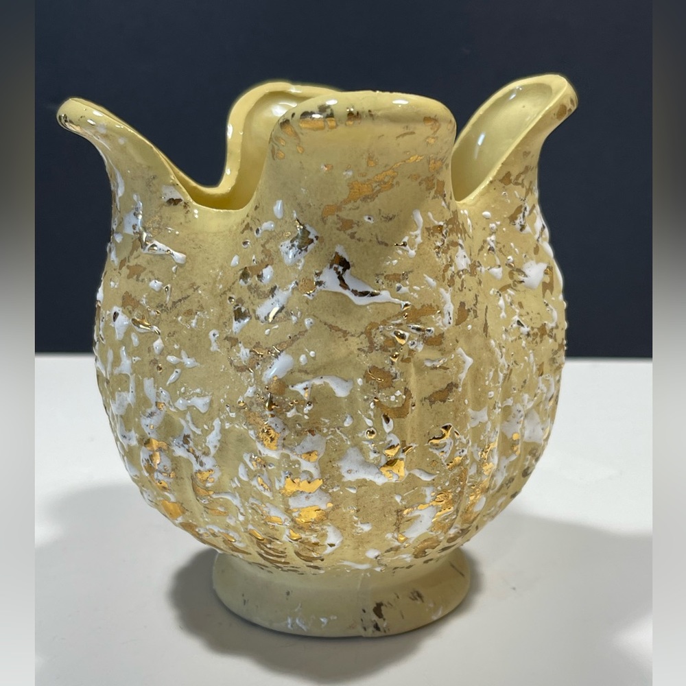 1950s Savoy China 24 Karat Splatter Vase White & Gold Planter Mid Century (T41)